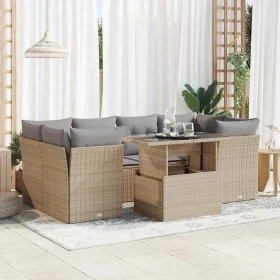 Gartensofagarnitur 7-teilig mit Kissen aus synthetischem Rattan in Beige. von , Gartensets - Ref: Foro24-3326110, Preis: 504,...