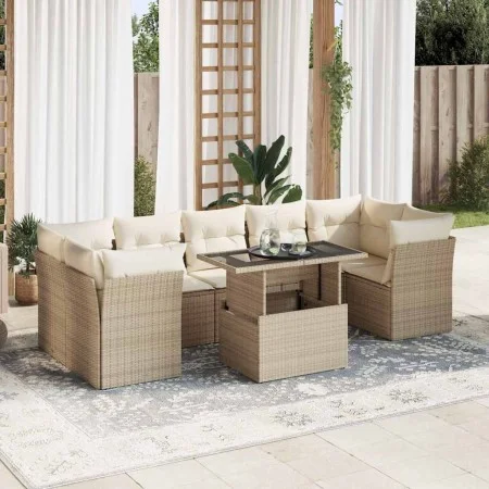 Garden sofa set with 8 pieces of synthetic beige rattan and cushions. by , Garden sets - Ref: Foro24-3326119, Price: 567,25 €...