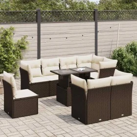 Garden sofa set 9 pieces and brown synthetic rattan cushions by , Garden sets - Ref: Foro24-3326184, Price: 658,12 €, Discoun...