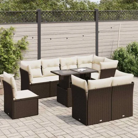 Garden sofa set 9 pieces and brown synthetic rattan cushions by , Garden sets - Ref: Foro24-3326184, Price: 658,13 €, Discoun...