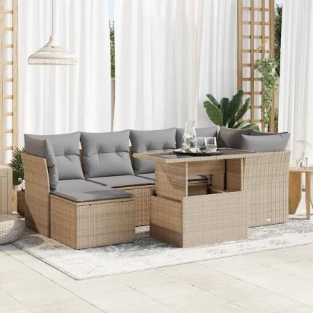 Garden set with 7 pieces of sofas and beige synthetic rattan cushions. by , Garden sets - Ref: Foro24-3326190, Price: 481,54 ...