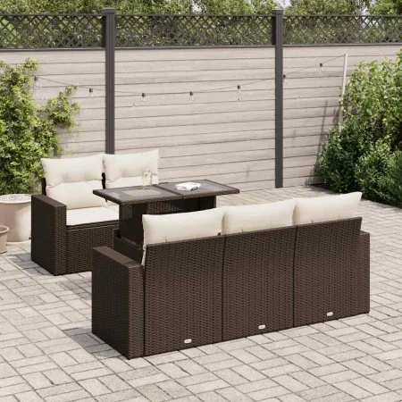 Set of 6 garden sofas and brown synthetic rattan cushions by , Garden sets - Ref: Foro24-3326254, Price: 492,68 €, Discount: %