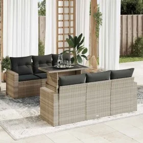 7-piece garden sofa set with light gray PE rattan cushions by , Garden sets - Ref: Foro24-3326263, Price: 559,40 €, Discount: %