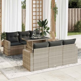 Set de sofás de jardín 7 pzas con cojines ratán PE gris claro de , Conjuntos de jardín - Ref: Foro24-3326263, Precio: 559,29 ...