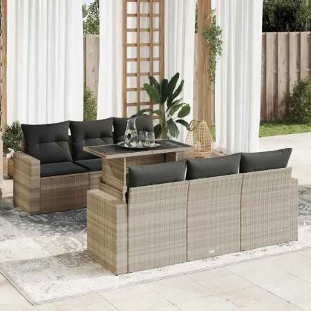 7-piece garden sofa set with light gray PE rattan cushions by , Garden sets - Ref: Foro24-3326263, Price: 559,43 €, Discount: %