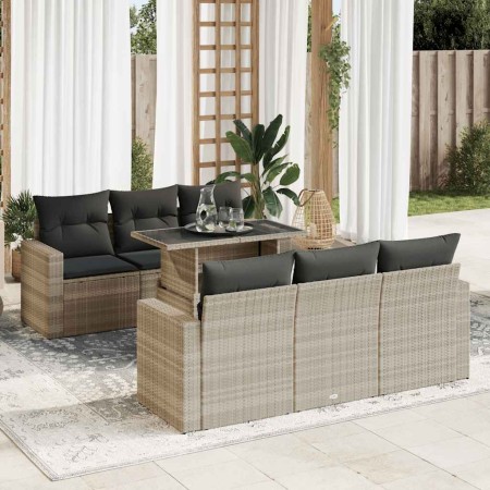 Set de sofás de jardín 7 pzas con cojines ratán PE gris claro de , Conjuntos de jardín - Ref: Foro24-3326263, Precio: 559,29 ...