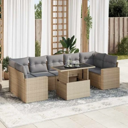Garden sofa set with 8 pieces of synthetic beige rattan and cushions. by , Garden sets - Ref: Foro24-3326280, Price: 598,78 €...