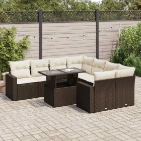 Garden sofa set 9 pieces and brown synthetic rattan cushions by , Garden sets - Ref: Foro24-3326294, Price: 668,04 €, Discoun...