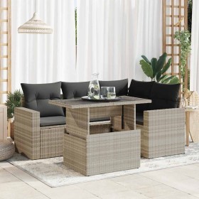 Gartensofa-Set und Kissen, 5-teilig, aus hellem grauem Kunststoff-Rattan. von , Gartensets - Ref: Foro24-3326313, Preis: 416,...