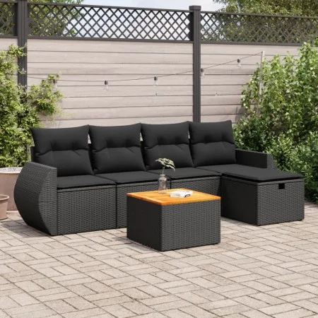 6-teiliges Gartensofa-Set und Kissen aus schwarzem Kunststoff-Rattan. von , Gartensets - Ref: Foro24-3325835, Preis: 387,08 €...