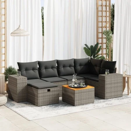 7-piece garden sofa set with gray synthetic rattan cushions by , Garden sets - Ref: Foro24-3325875, Price: 440,90 €, Discount: %