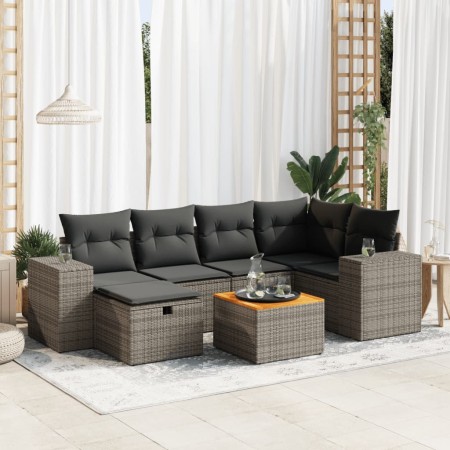 Gartensofagarnitur 7-teilig mit grauen Polstern aus synthetischem Rattan von , Gartensets - Ref: Foro24-3325875, Preis: 461,3...