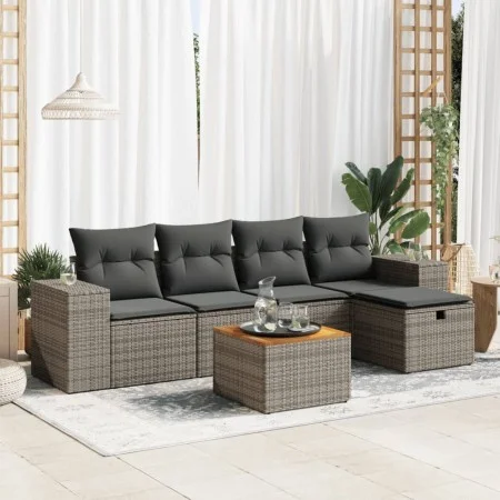 6-piece garden furniture set with gray synthetic rattan cushions by , Garden sets - Ref: Foro24-3325868, Price: 363,76 €, Dis...
