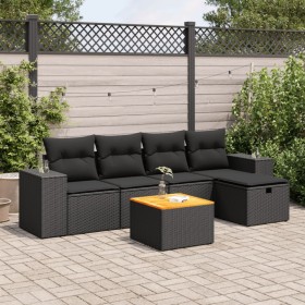 Set of 6-piece garden sofas and cushions synthetic rattan black by , Garden sets - Ref: Foro24-3325863, Price: 391,14 €, Disc...