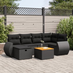 Set de sofás de jardín 7 pzas con cojines ratán sintético negro by , Garden sets - Ref: Foro24-3325842, Price: 471,71 €, Disc...