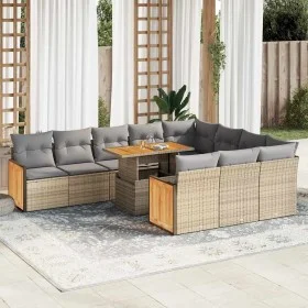 Set garden sofas and cushions 11 pcs synthetic rattan acacia beige by , Garden sets - Ref: Foro24-3327762, Price: 794,12 €, D...