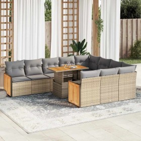 Set Gartensofas und Kissen 11 Stück synthetisches Rattan Akazie Beige von , Gartensets - Ref: Foro24-3327762, Preis: 793,36 €...