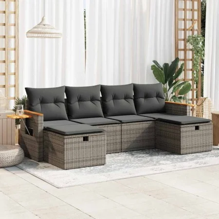 Set de muebles de jardín 6 pzas y cojines ratán sintético gris by , Garden sets - Ref: Foro24-3326001, Price: 367,16 €, Disco...