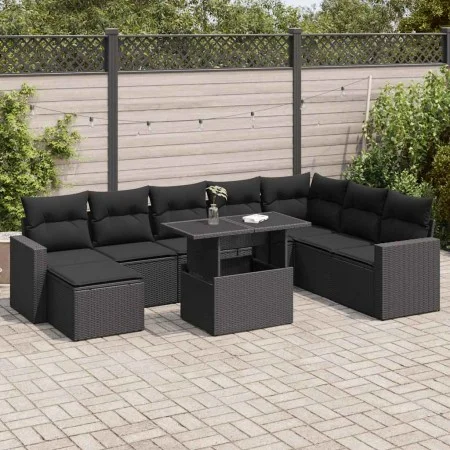 Set de sofás de jardín con cojines 9 pzas ratán sintético negro by , Garden sets - Ref: Foro24-3326366, Price: 607,65 €, Disc...
