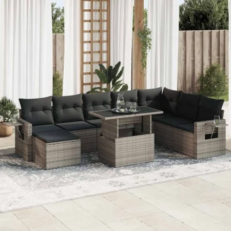 Set of garden sofas with cushions 9 pcs synthetic rattan gray by , Garden sets - Ref: Foro24-3326531, Price: 590,88 €, Discou...