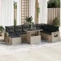9-teiliges Gartenmöbel-Set und Kissen synthetisches Rattan hellgrau von , Gartensets - Ref: Foro24-3326533, Preis: 667,33 €, ...
