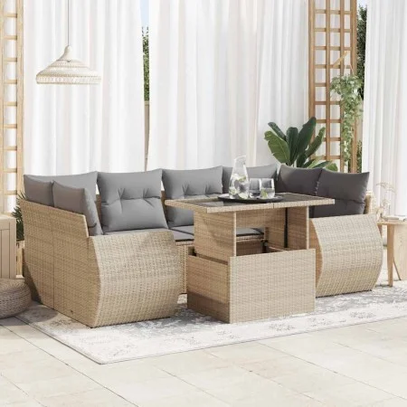 Set sofás de jardín 7 piezas y cojines ratán sintético beige de , Conjuntos de jardín - Ref: Foro24-3326590, Precio: 535,68 €...