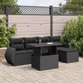 Set of 6-piece garden sofas and cushions synthetic rattan black by , Garden sets - Ref: Foro24-3326616, Price: 421,83 €, Disc...