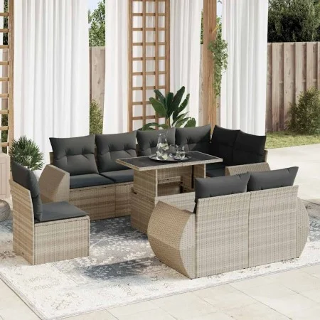 9 pcs garden furniture set and cushions synthetic rattan light gray by , Garden sets - Ref: Foro24-3326663, Price: 817,57 €, ...