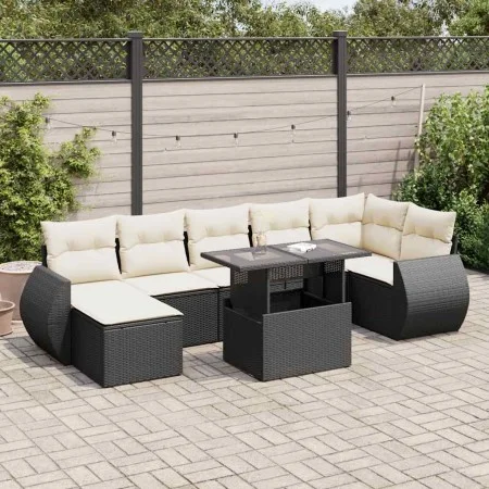 Set of garden sofas and cushions 8 pieces synthetic rattan black by , Garden sets - Ref: Foro24-3326677, Price: 534,60 €, Dis...
