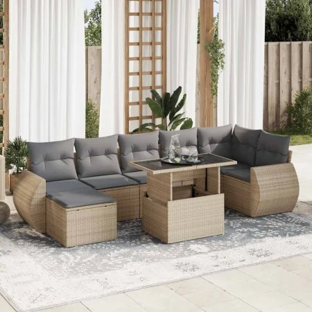 Set of garden sofas and cushions 8 pieces synthetic rattan beige by , Garden sets - Ref: Foro24-3326680, Price: 560,29 €, Dis...