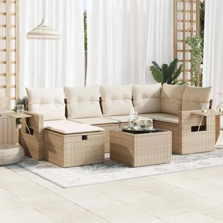 Set of 7-piece garden sofas and cushions synthetic rattan beige by , Garden sets - Ref: Foro24-3325494, Price: 531,60 €, Disc...