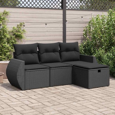 Set of 4 garden sofas with cushions synthetic rattan black by , Garden sets - Ref: Foro24-3325551, Price: 283,04 €, Discount: %