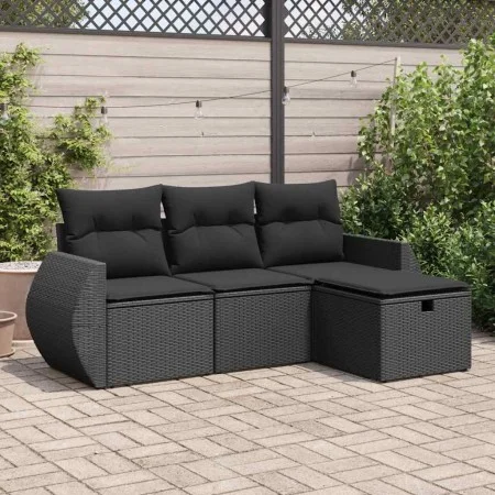 Set of 4 garden sofas with cushions synthetic rattan black by , Garden sets - Ref: Foro24-3325551, Price: 271,04 €, Discount: %