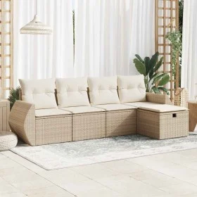 Juego de sofás jardín con cojines 5 pzas ratán sintético beige by , Garden sets - Ref: Foro24-3325564, Price: 401,64 €, Disco...