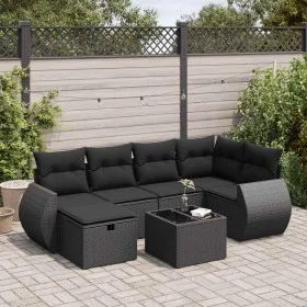 Set of 7 garden sofas with cushions synthetic rattan black by , Garden sets - Ref: Foro24-3325591, Price: 454,38 €, Discount: %