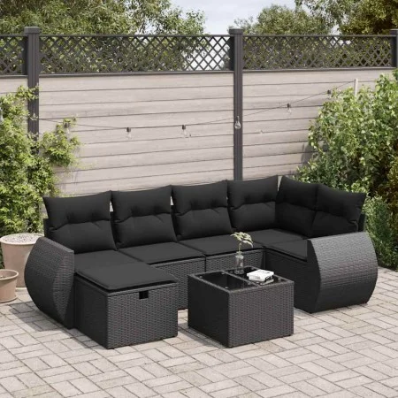 Set of 7 garden sofas with cushions synthetic rattan black by , Garden sets - Ref: Foro24-3325591, Price: 454,38 €, Discount: %