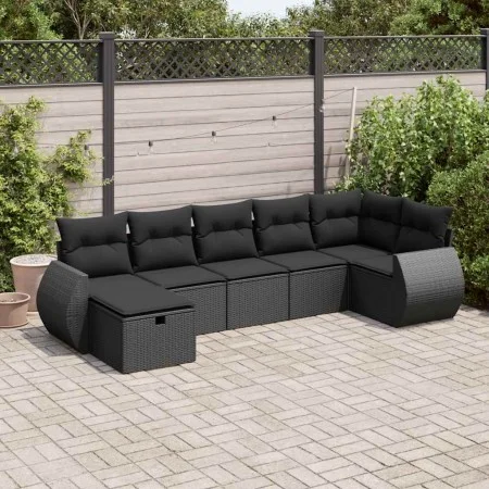 Set of 7 garden sofas with cushions synthetic rattan black by , Garden sets - Ref: Foro24-3325601, Price: 439,86 €, Discount: %