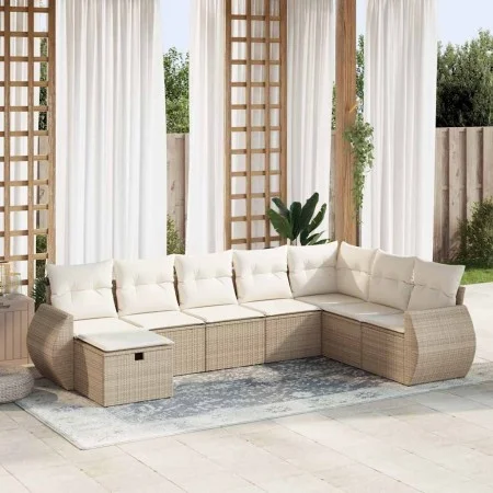 Set of garden sofas and cushions 8 pieces synthetic rattan beige by , Garden sets - Ref: Foro24-3325634, Price: 588,50 €, Dis...
