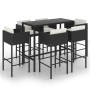 Set de bar de jardín 7 pzas y cojines ratán sintético negro de vidaXL, Conjuntos de jardín - Ref: Foro24-3094796, Precio: 599...
