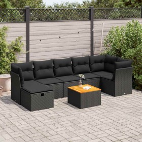 Set of garden sofas and cushions 8 pieces synthetic rattan black by , Garden sets - Ref: Foro24-3325765, Price: 494,41 €, Dis...