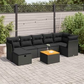 Set of garden sofas and cushions 8 pieces synthetic rattan black by , Garden sets - Ref: Foro24-3325765, Price: 476,91 €, Dis...