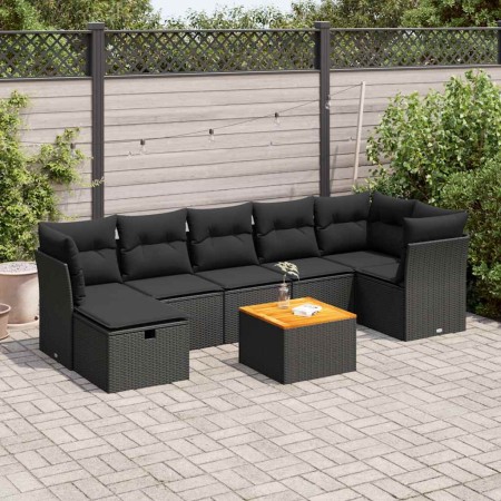 Set of garden sofas and cushions 8 pieces synthetic rattan black by , Garden sets - Ref: Foro24-3325765, Price: 492,05 €, Dis...