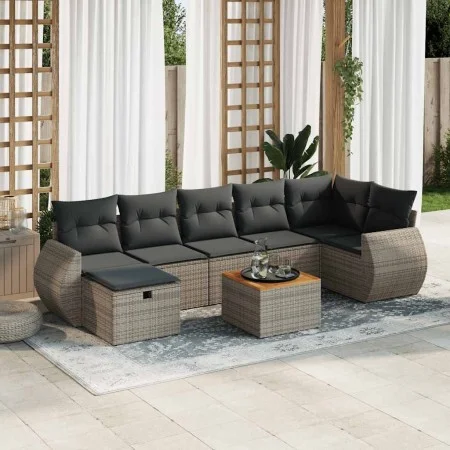 Set of garden sofas and cushions 8 pieces synthetic rattan gray by , Garden sets - Ref: Foro24-3325854, Price: 489,99 €, Disc...