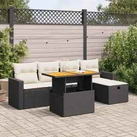 Set sofás jardín y cojines 6 pzas ratán sintético acacia negro by , Garden sets - Ref: Foro24-3327994, Price: 384,21 €, Disco...