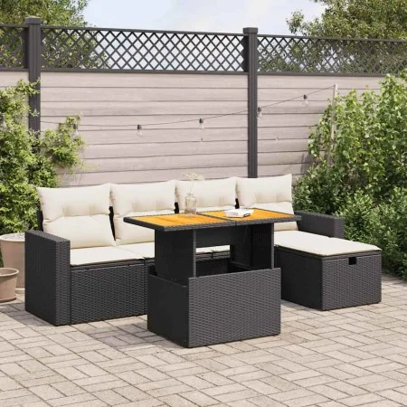 Set sofás jardín y cojines 6 pzas ratán sintético acacia negro by , Garden sets - Ref: Foro24-3327994, Price: 384,21 €, Disco...