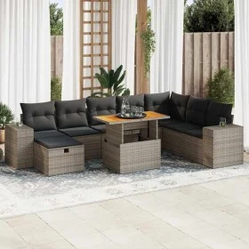 Set sofás jardín y cojines 9 pzas ratán sintético acacia gris von , Gartensets - Ref: Foro24-3328103, Preis: 588,40 €, Rabatt: %