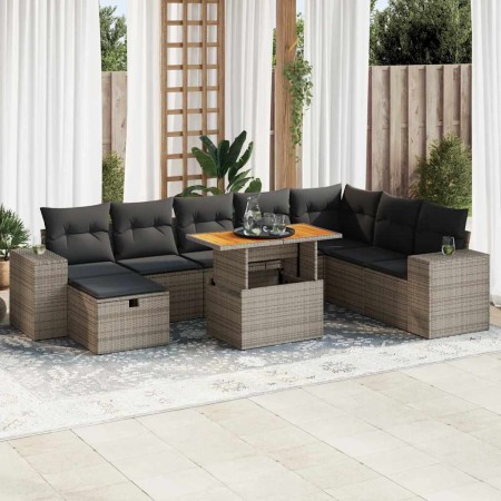 Set sofás jardín y cojines 9 pzas ratán sintético acacia gris von , Gartensets - Ref: Foro24-3328103, Preis: 586,91 €, Rabatt: %