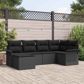 Conjunto de sofá de jardín con cojín 6 pcs Negro Poliratán