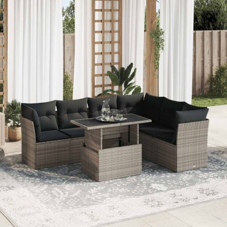 Set of 7 garden sofas with cushions synthetic rattan gray by , Garden sets - Ref: Foro24-3326171, Price: 485,16 €, Discount: %