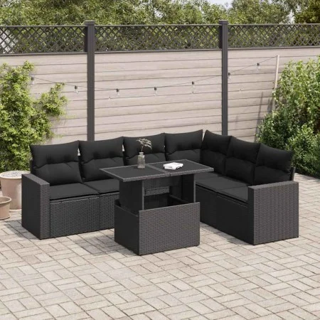 Set de sofás de jardín 7 pzas con cojines ratán sintético negro by , Garden sets - Ref: Foro24-3326326, Price: 521,01 €, Disc...